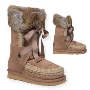 MOU fur lined Eskimo Lace & Fur Beige Snowboots Size 37 NEW